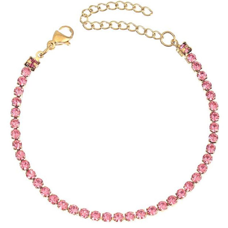 Bratara tennis otel inoxidabil CZ roz 3 mm, placaj aur 18K