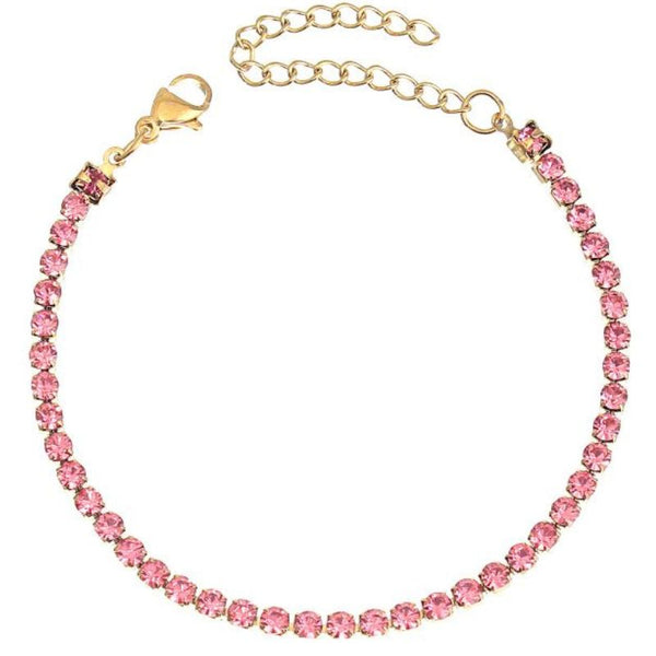 Bratara tennis otel inoxidabil CZ roz 3 mm, placaj aur 18K