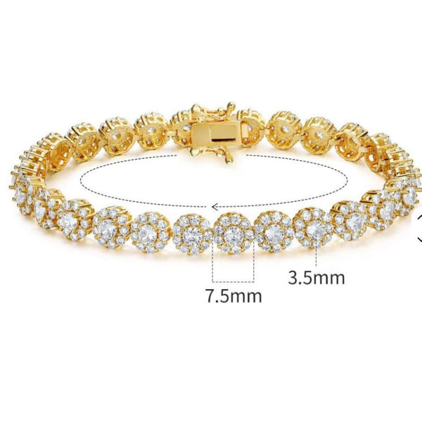 Bratara tennis cupru, placata cu aur 18K, pietre CZ albe