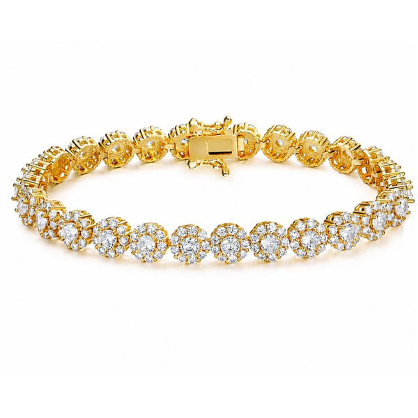 Bratara tennis cupru, placata cu aur 18K, pietre CZ albe