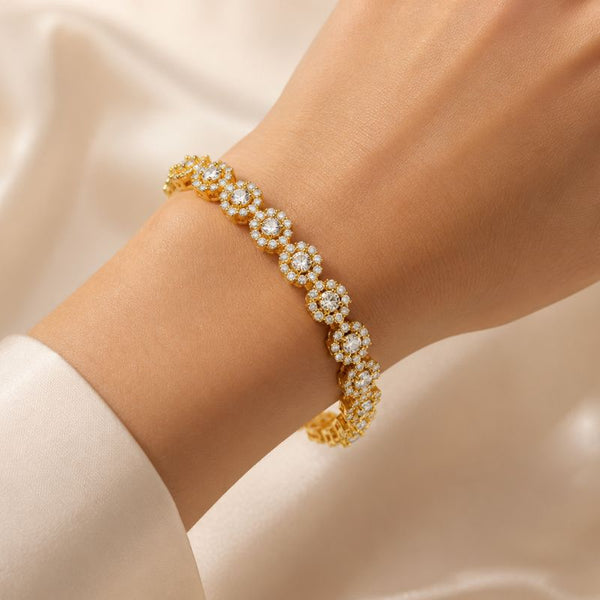 Bratara tennis cupru, placata cu aur 18K, pietre CZ albe