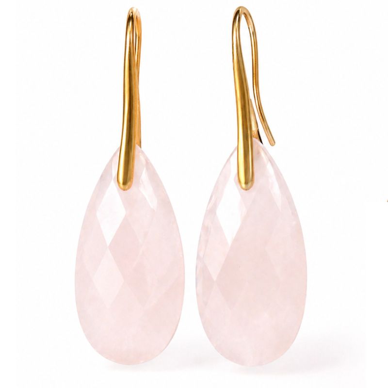 Cercei inox placati cu aur 18K, cuart roz