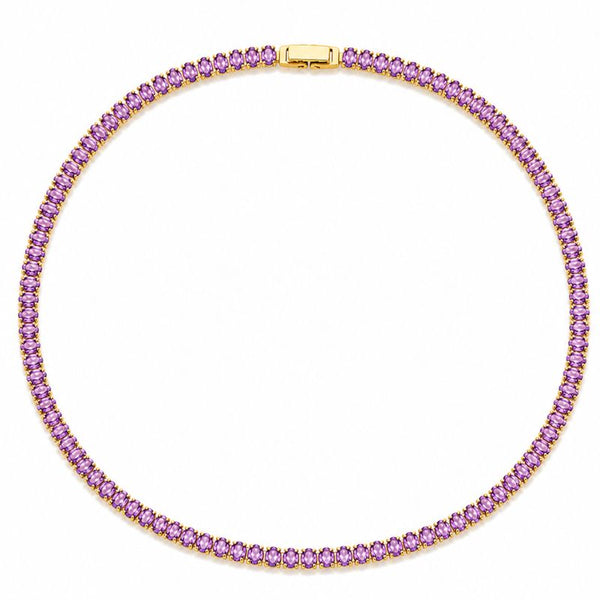 Colier choker din inox placat cu aur 18K, CZ violet, 36 cm