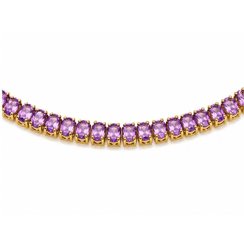 Colier choker din inox placat cu aur 18K, CZ violet, 36 cm
