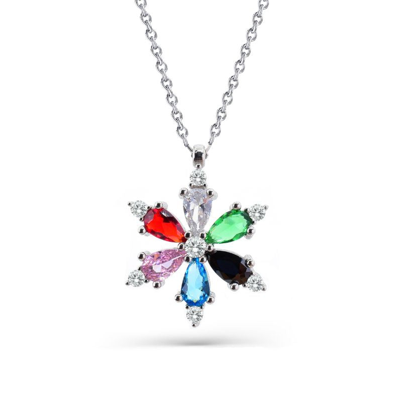 Colier argint Floare cu pietre cubic zirconia colorate - Podoabele Mele