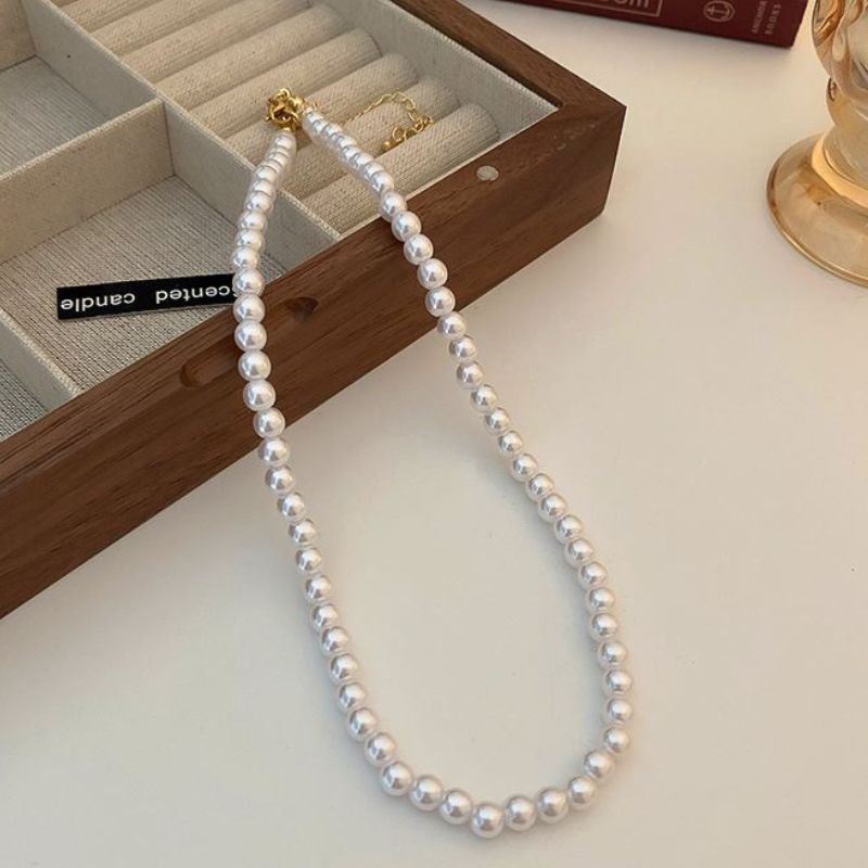 Colier imitatie perle din otel inoxidabil placat cu aur 18K