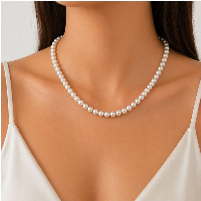 Colier imitatie perle din otel inoxidabil placat cu aur 18K