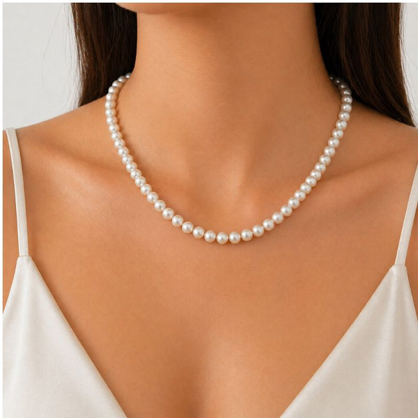 Colier imitatie perle din otel inoxidabil placat cu aur 18K