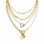 Set 4 coliere din inox, placaj aur 18K, imitatie perle
