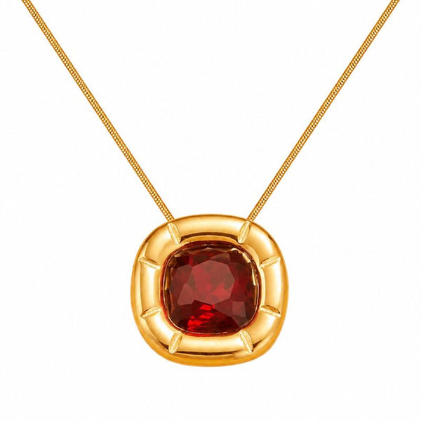 Colier otel inoxidabil placat cu aur 18K, CZ rosu patrat