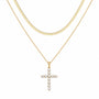 Colier dublu inox placat cu aur 18K, Cruce CZ albe