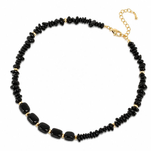 Colier otel inoxidabil, placaj aur 18K, onix