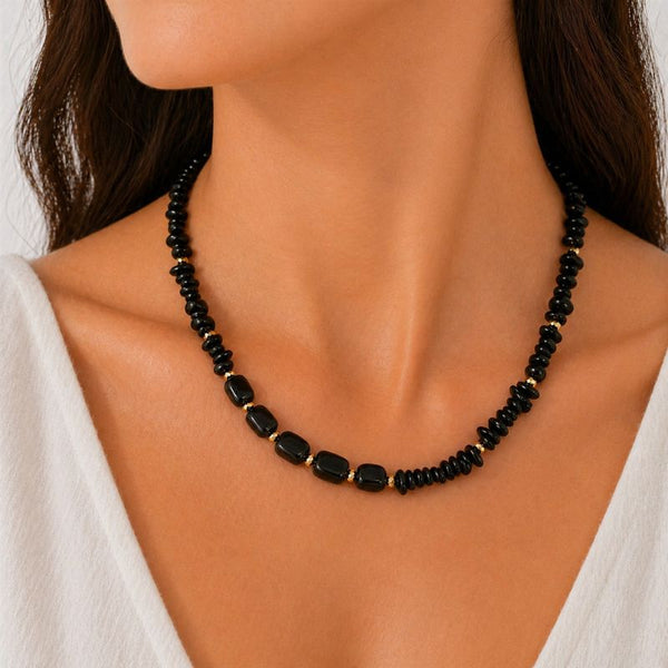 Colier otel inoxidabil, placaj aur 18K, onix