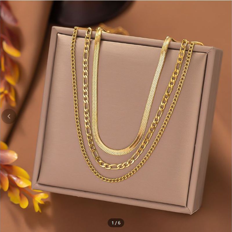 Colier otel inoxidabil placat cu aur 18K, in 3 straturi