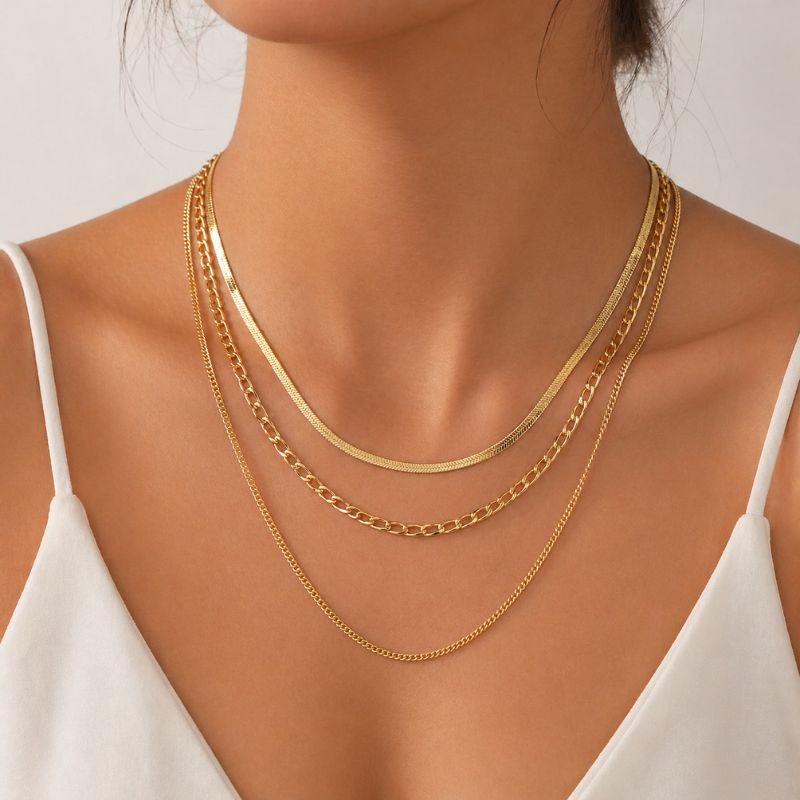 Colier otel inoxidabil placat cu aur 18K, in 3 straturi