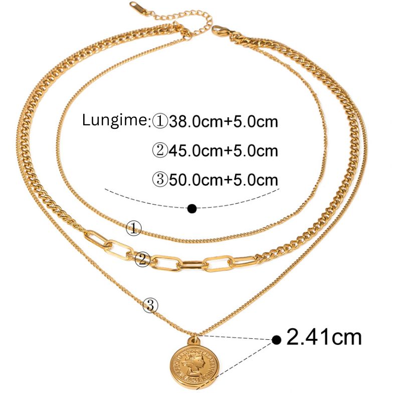 Colier inox placat cu aur 18K, 3 straturi cu moneda 10 cents