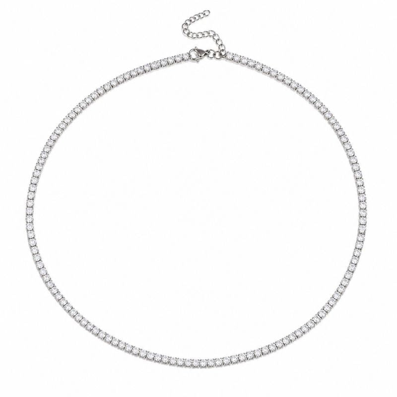 Colier tennis din otel inoxidabil, CZ alb 3 mm, lungime 45 + 5 cm