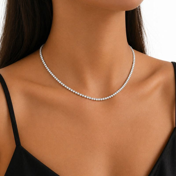 Colier tennis din otel inoxidabil, CZ alb 3 mm, lungime 45 + 5 cm