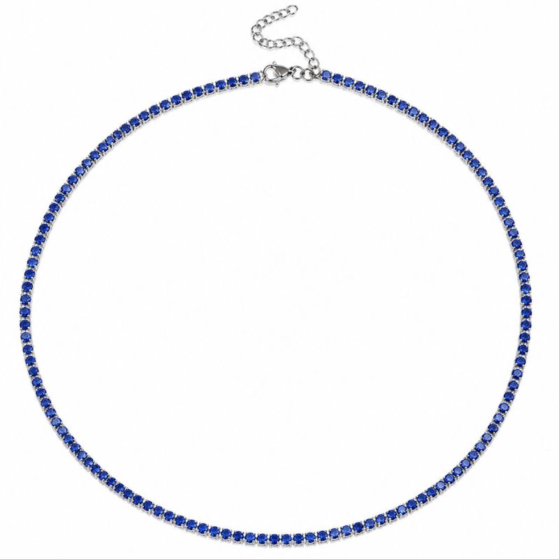 Colier tennis din otel inoxidabil, CZ albastru 3 mm, lungime 45 + 5 cm