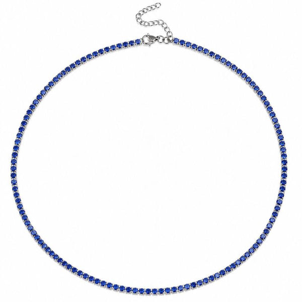 Colier tennis din otel inoxidabil, CZ albastru 3 mm, lungime 45 + 5 cm