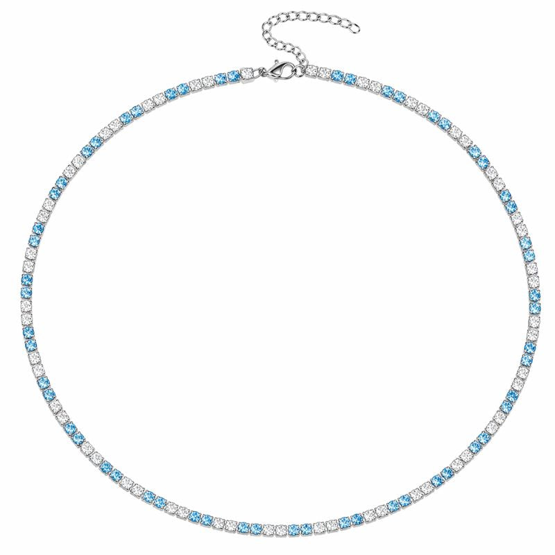 Colier tennis din inox, CZ alb, blue topaz 3 mm, lungime 45 + 5 cm
