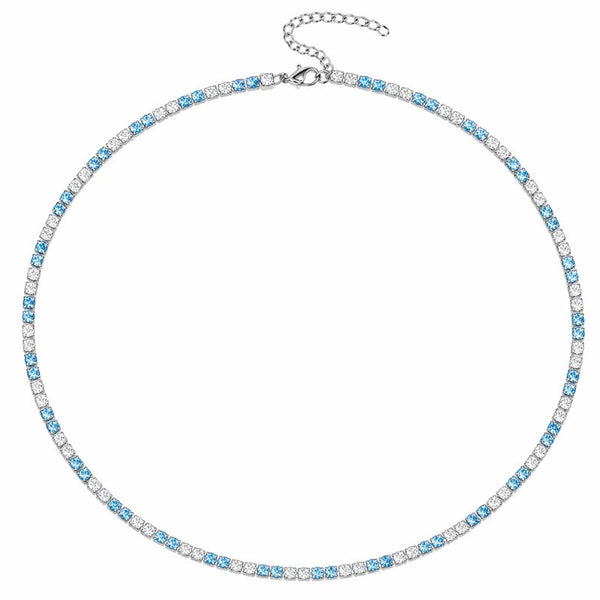 Colier tennis din inox, CZ alb, blue topaz 3 mm, lungime 45 + 5 cm