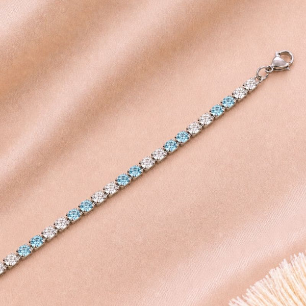 Colier tennis din inox, CZ alb, blue topaz 3 mm, lungime 45 + 5 cm