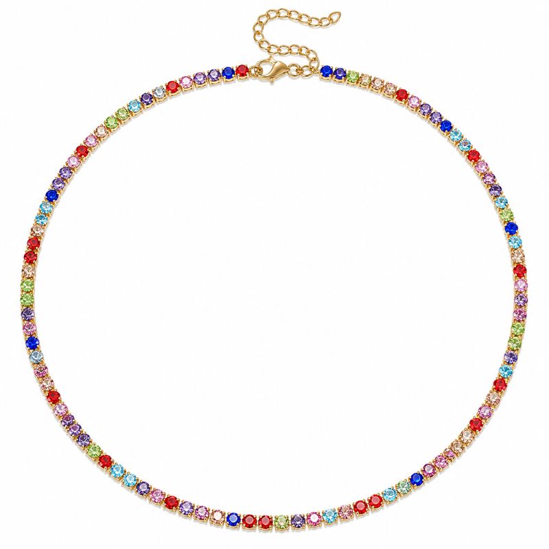 Colier inox, placaj aur 18K, CZ multicolor 3 mm, lungime 45 + 5 cm