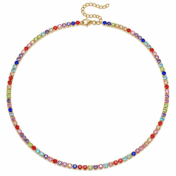 Colier inox, placaj aur 18K, CZ multicolor 3 mm, lungime 45 + 5 cm