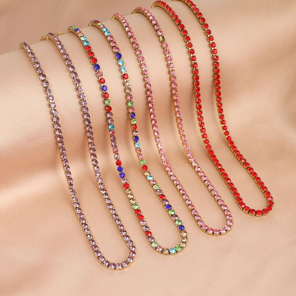 Colier inox, placaj aur 18K, CZ multicolor 3 mm, lungime 45 + 5 cm
