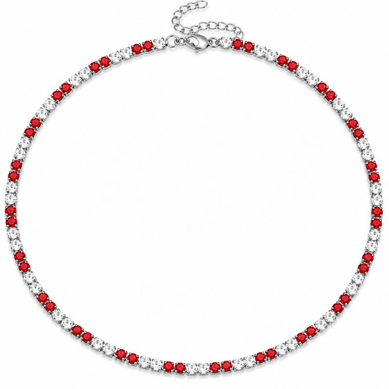 Colier tennis din inox, CZ alb, rosu 3 mm, lungime 45 + 5 cm