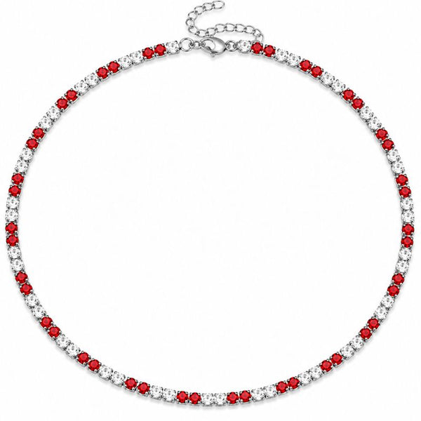 Colier tennis din inox, CZ alb, rosu 3 mm, lungime 45 + 5 cm
