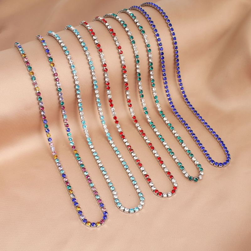Colier tennis din inox, CZ alb, blue topaz 3 mm, lungime 45 + 5 cm