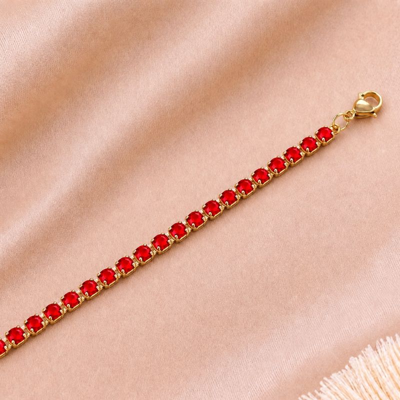 Colier tennis din inox, placaj aur 18K, CZ roșii 3 mm, lungime 45+5 cm