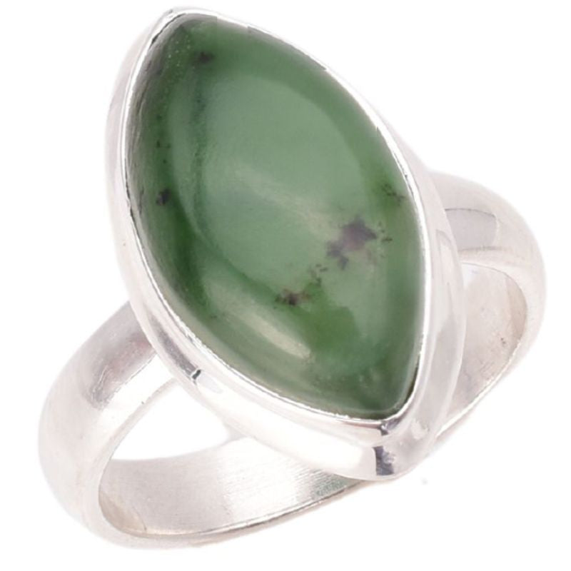 Inel argint cu jad verde nefrit, marchiz - Podoabele Mele