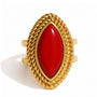 Inel deschis din otel inoxidabil placat cu aur 18K decorat cu coral