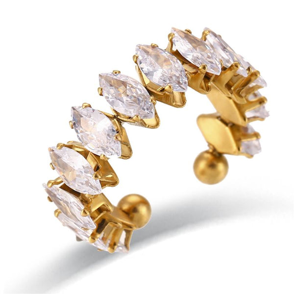 Inel inox reglabil, placaj aur 18K, CZ albe