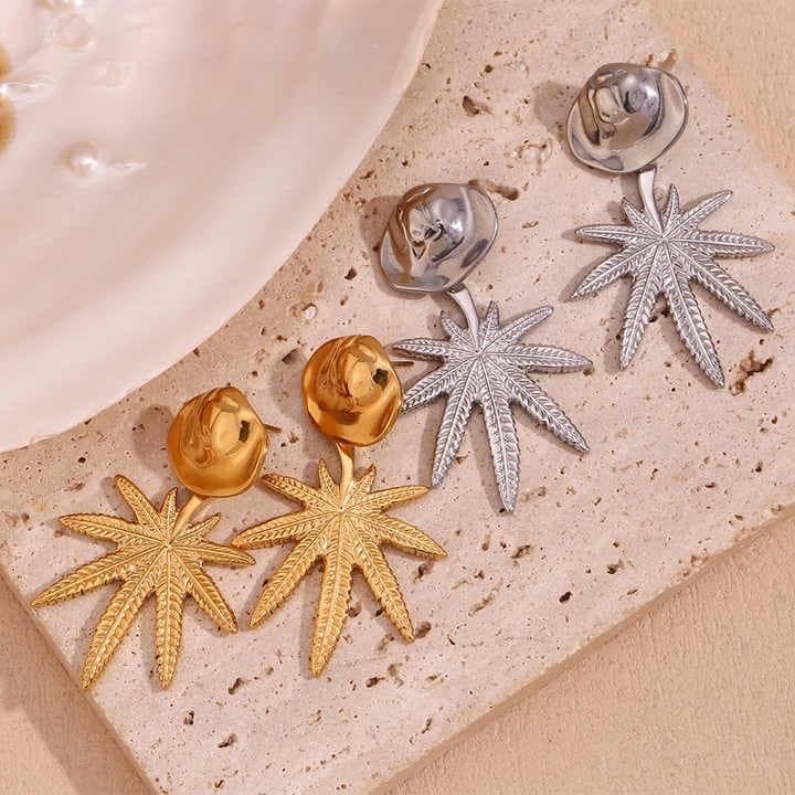 Cercei inox Canabis, placaj aur 18K, 25 g