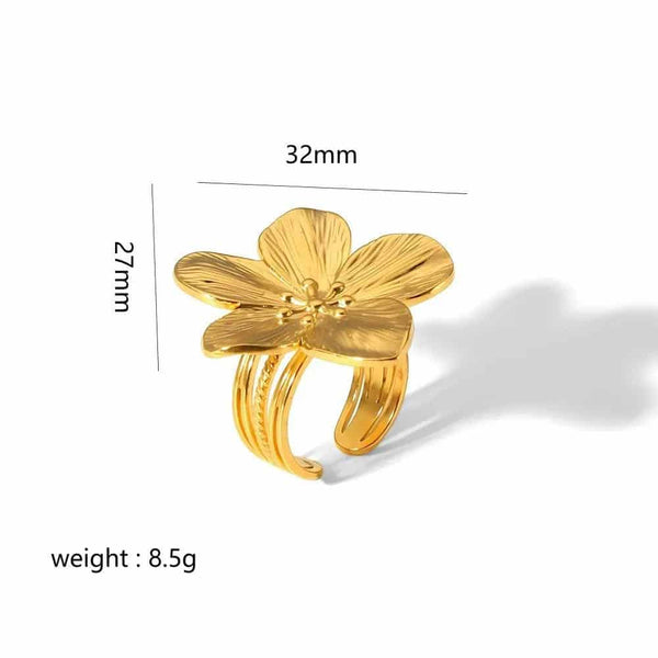 Set inox Floare placat aur18K, 10.2 g &#8211; cercei si inel /54