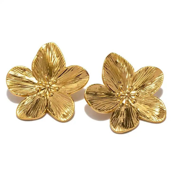 Set inox Floare placat aur18K, 10.2 g &#8211; cercei si inel /54