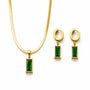 Set bijuterii inox placat cu aur 18K, CZ verde