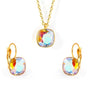 Set inox placat cu aur 18K, CZ alb curcubeu patrat