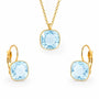 Set inox placat cu aur, CZ albastru Sky Blue Topaz patrat