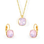 Set inox placat cu aur 18K, CZ Misty Pink patrat