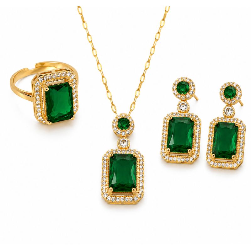 Set otel inoxidabil placat cu aur 18 K, CZ verde