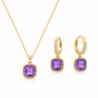 Set inox placat cu aur 18K, CZ violet patrat