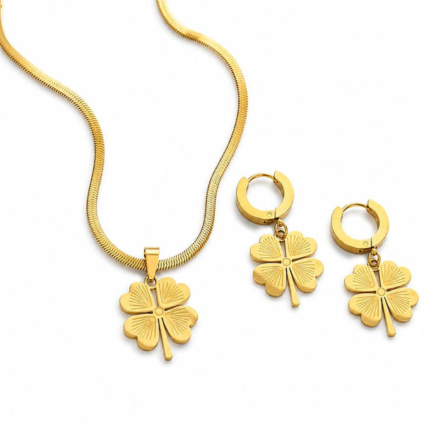 Set inox placat cu aur 18K Trifoi - cercei, colier