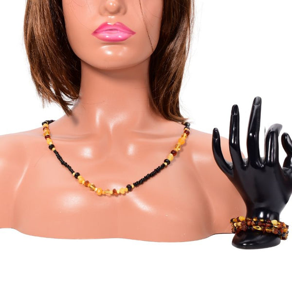 Set colier si bratara chihlimbar multicolor - Podoabele Mele